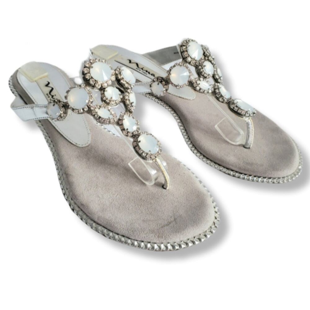 Nina Silver Crystal Gem Bling Sandals Slides 8.5 Goddess Cocktail Beach Wedding